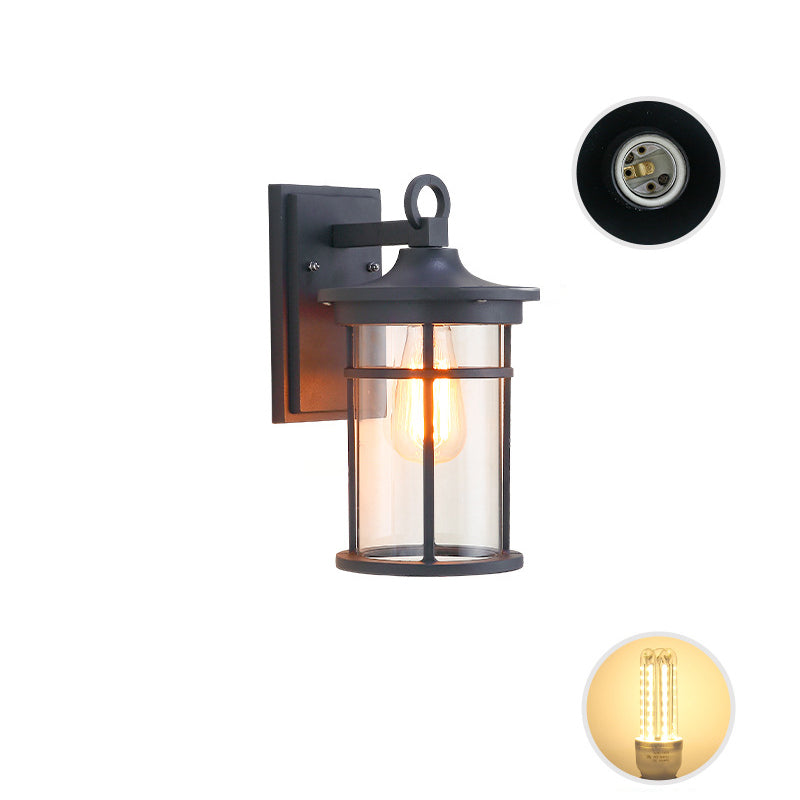 Contemporary Industrial Cylinder Aluminum Glass Shade 1-Light Waterproof Wall Sconce Lamp For Outdoor Patio