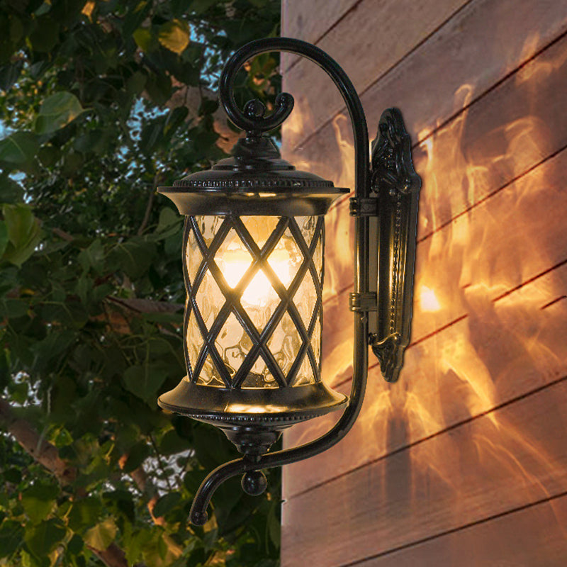 Traditional Rustic Aluminum Frame Water Ripple Glass Shade 1-Light Outdoor Wall Sconce Lamp For Garden