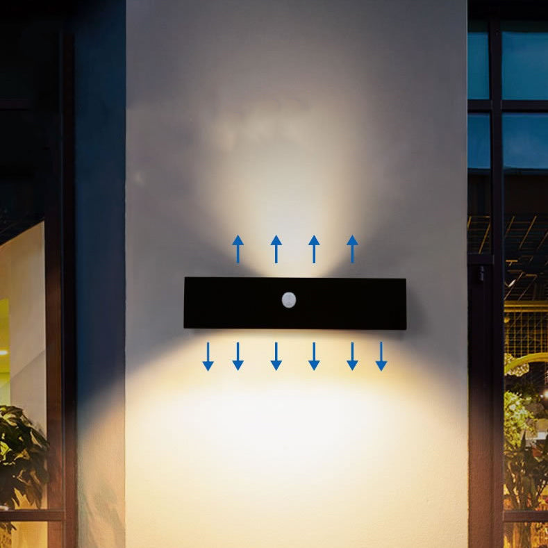 Modern Simplicity Rectangular Aluminum Up And Down Illuminated LED Solar Wall Sconce Lamp For Outdoor Patio