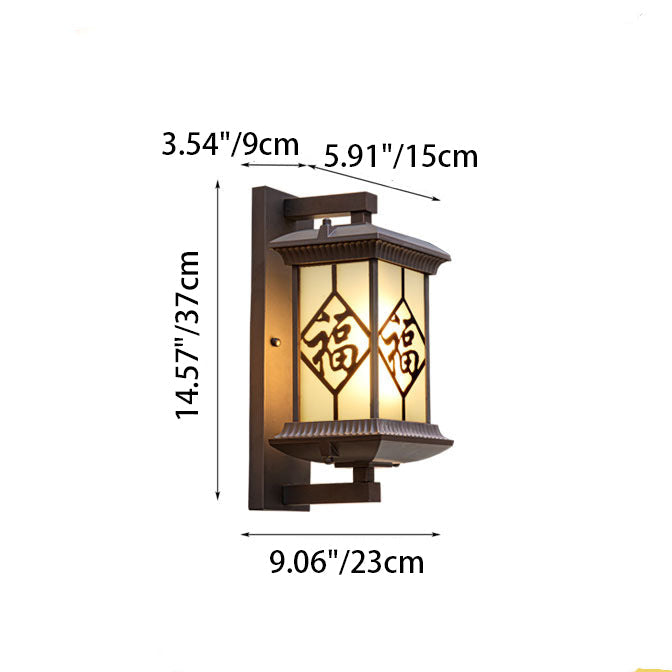 Traditional Chinese Aluminum Glass Column 1-Light Outdoor Wall Sconce Lamp For Garden