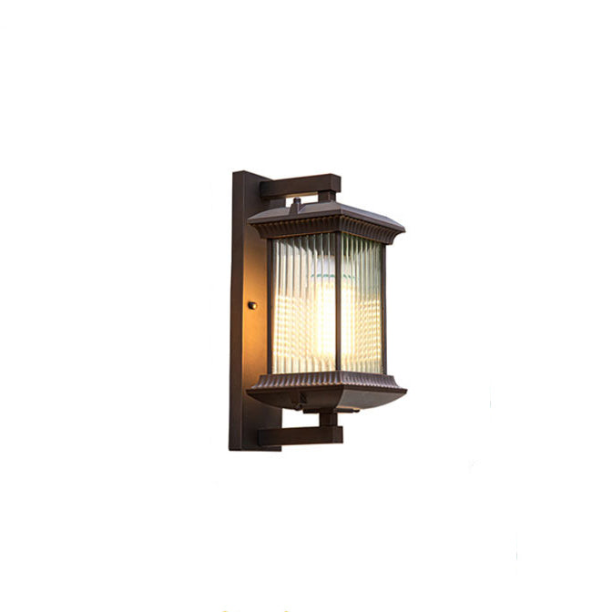 Traditional Chinese Aluminum Glass Column 1-Light Outdoor Wall Sconce Lamp For Garden