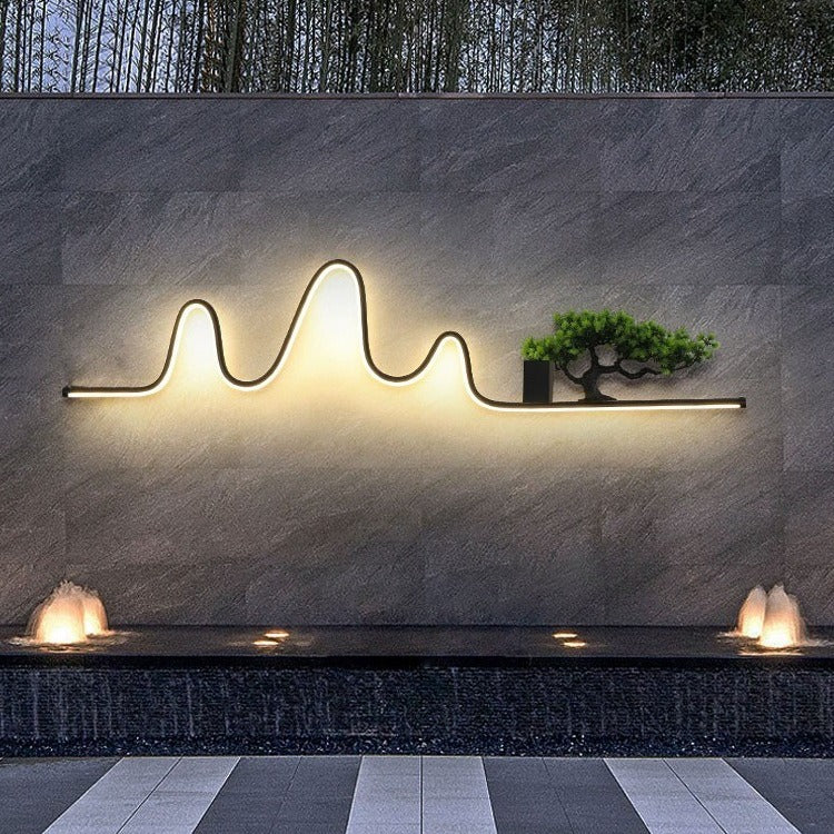 現代的でクリエイティブなアルミ製アークリニアPVC模造パインウッドLED防水屋外壁取り付け用燭台ランプ(ガーデン用)