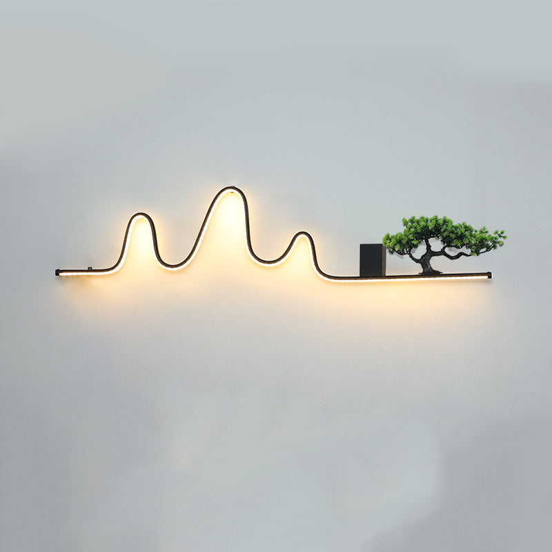 現代的でクリエイティブなアルミ製アークリニアPVC模造パインウッドLED防水屋外壁取り付け用燭台ランプ(ガーデン用)