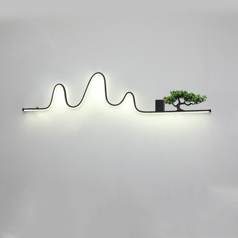 現代的でクリエイティブなアルミ製アークリニアPVC模造パインウッドLED防水屋外壁取り付け用燭台ランプ(ガーデン用)