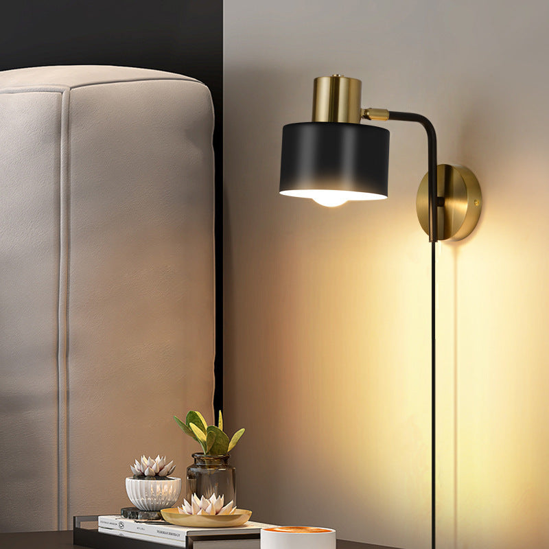 Contemporary Scandinavian Cylinder Iron Hardware 1-Light Wall Sconce Lamp For Living Room
