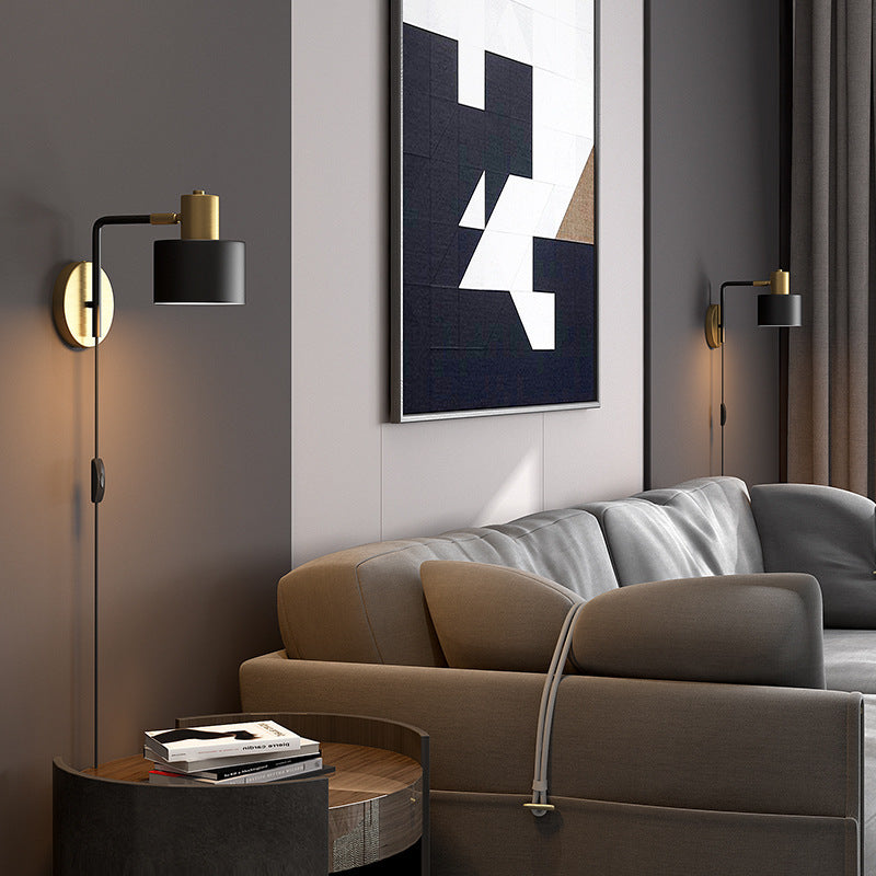Contemporary Scandinavian Cylinder Iron Hardware 1-Light Wall Sconce Lamp For Living Room