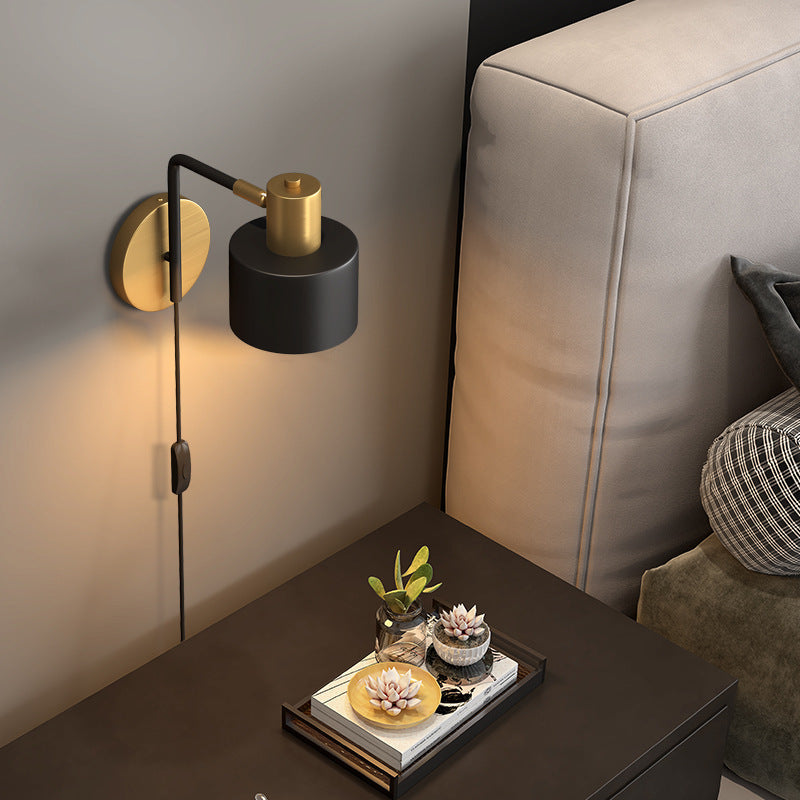 Contemporary Scandinavian Cylinder Iron Hardware 1-Light Wall Sconce Lamp For Living Room