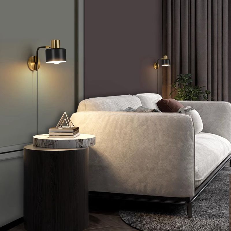 Contemporary Scandinavian Cylinder Iron Hardware 1-Light Wall Sconce Lamp For Living Room