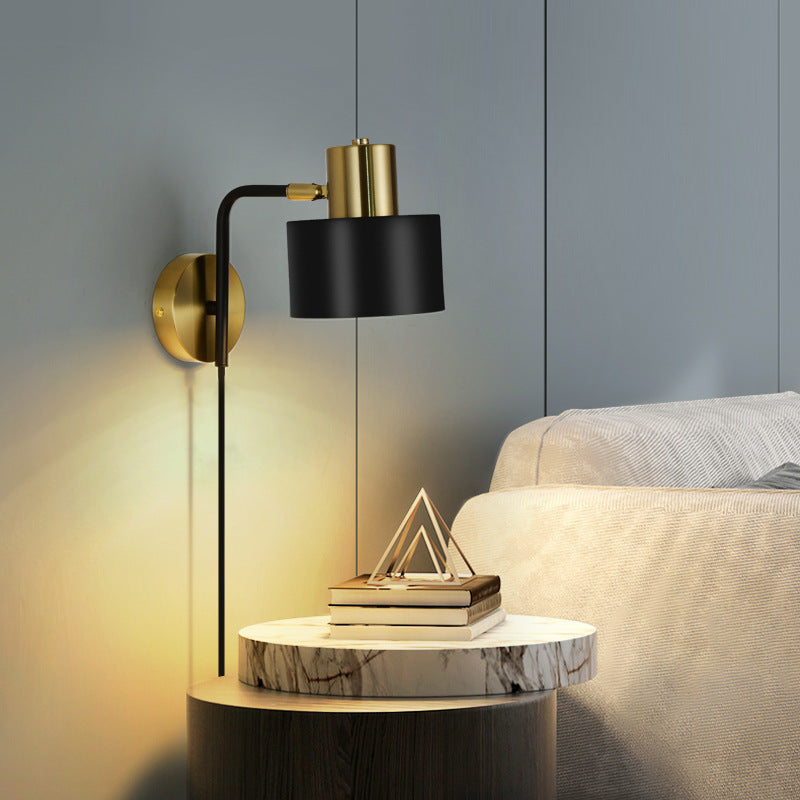 Contemporary Scandinavian Cylinder Iron Hardware 1-Light Wall Sconce Lamp For Living Room