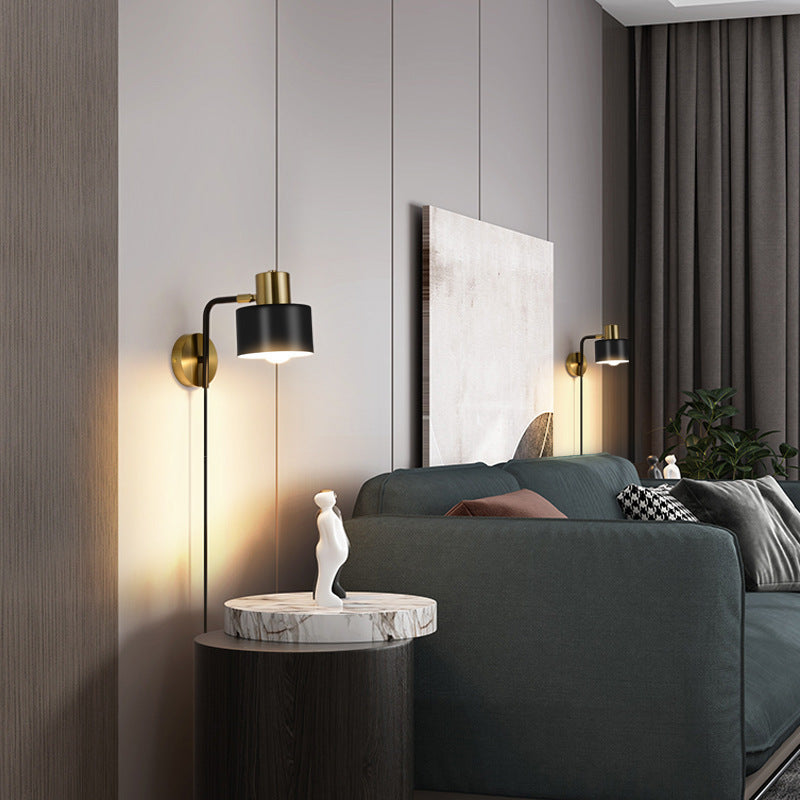 Contemporary Scandinavian Cylinder Iron Hardware 1-Light Wall Sconce Lamp For Living Room