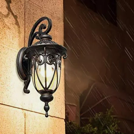 Traditional European Antique Bronze Aluminum Glass 1-Light Porch Light Wall Sconce Lamp For Outdoor Patio