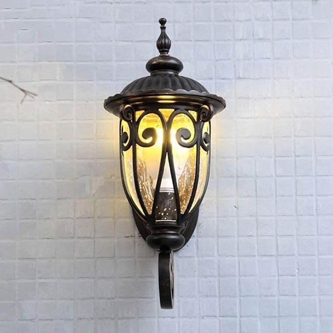Traditional European Antique Bronze Aluminum Glass 1-Light Porch Light Wall Sconce Lamp For Outdoor Patio