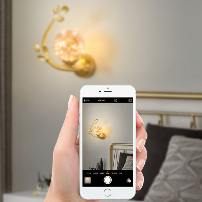 Contemporary Luxury Iron Frame Glass Cup Shade 1-Light Wall Sconce Lamp For Living Room