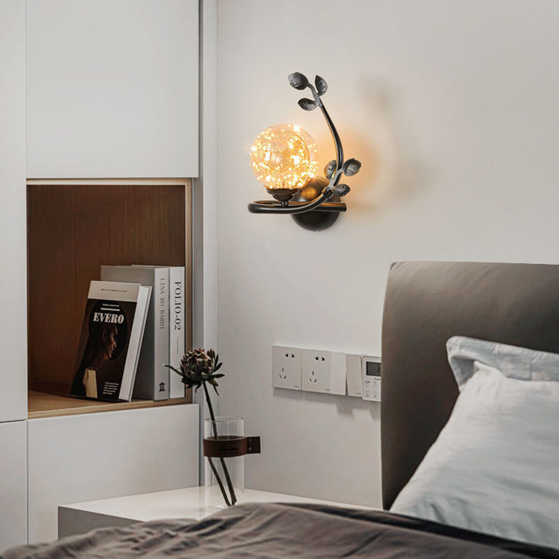 Contemporary Luxury Iron Frame Glass Cup Shade 1-Light Wall Sconce Lamp For Living Room