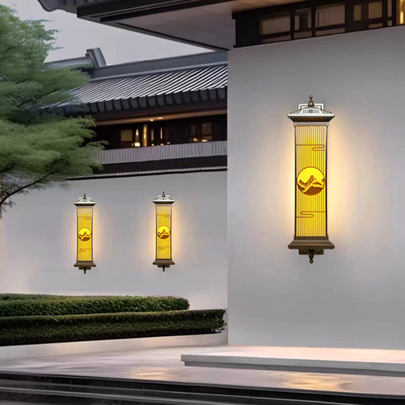 Traditional Chinese Aluminum Glass Rectangular LED Solar Waterproof Outdoor Wall Sconce Lamp For Garden