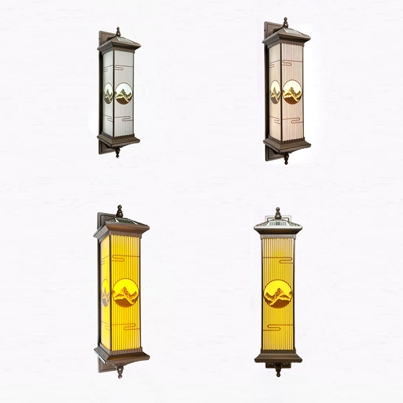 Traditional Chinese Aluminum Glass Rectangular LED Solar Waterproof Outdoor Wall Sconce Lamp For Garden