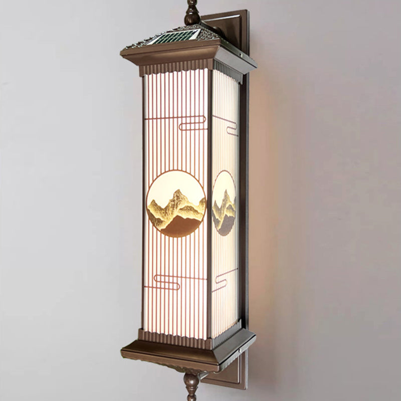 Traditional Chinese Aluminum Glass Rectangular LED Solar Waterproof Outdoor Wall Sconce Lamp For Garden
