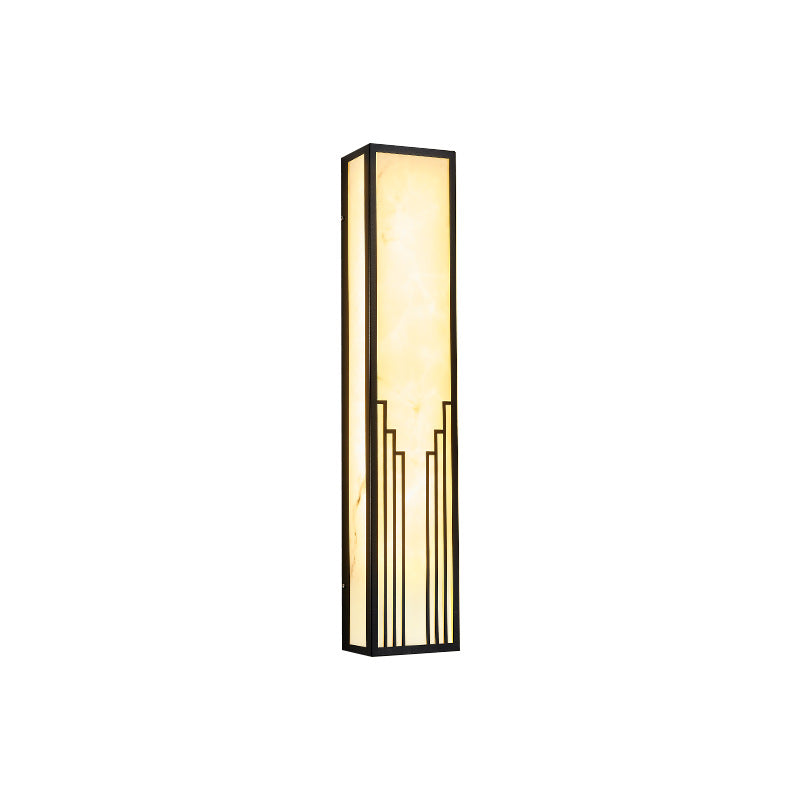 Traditional Chinese Stainless Steel Rectangular Imitation Marble Shade LED Outdoor Wall Sconce Lamp For Garden