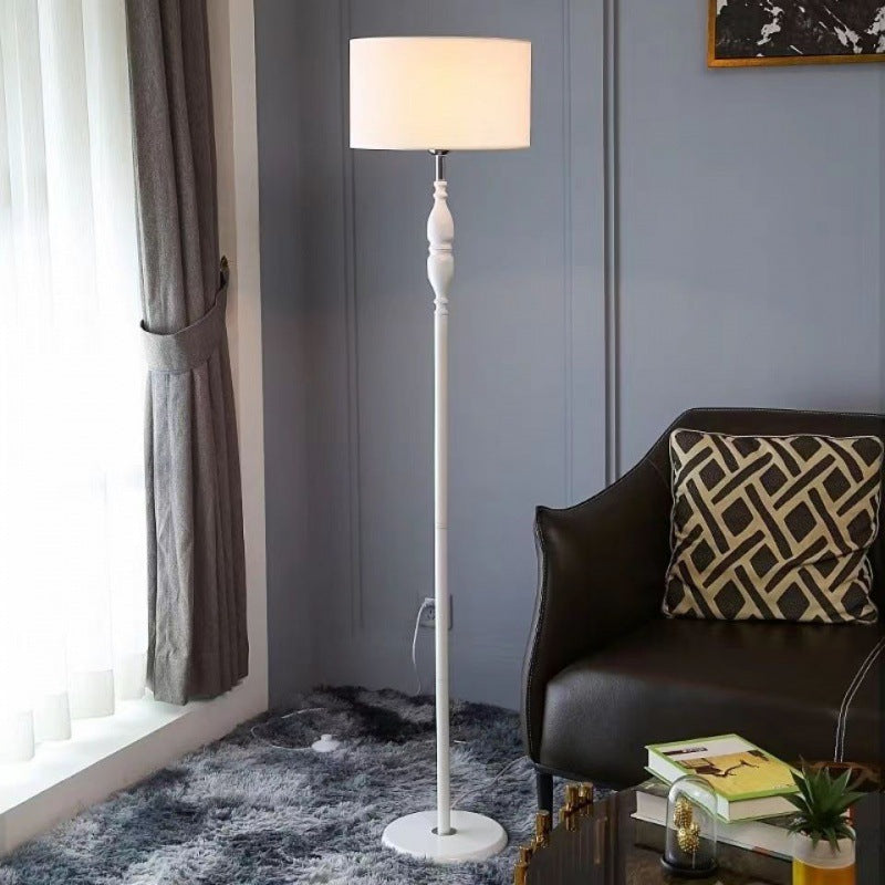 Traditional Vintage Fabric Cylinder Shade Iron Base 1-Light Standing Floor Lamp For Living Room