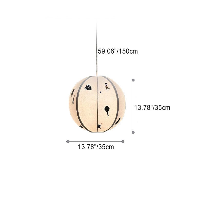 Traditional Vintage Hardware Spherical Fabric Shade 1-Light Pendant Light For Bedroom
