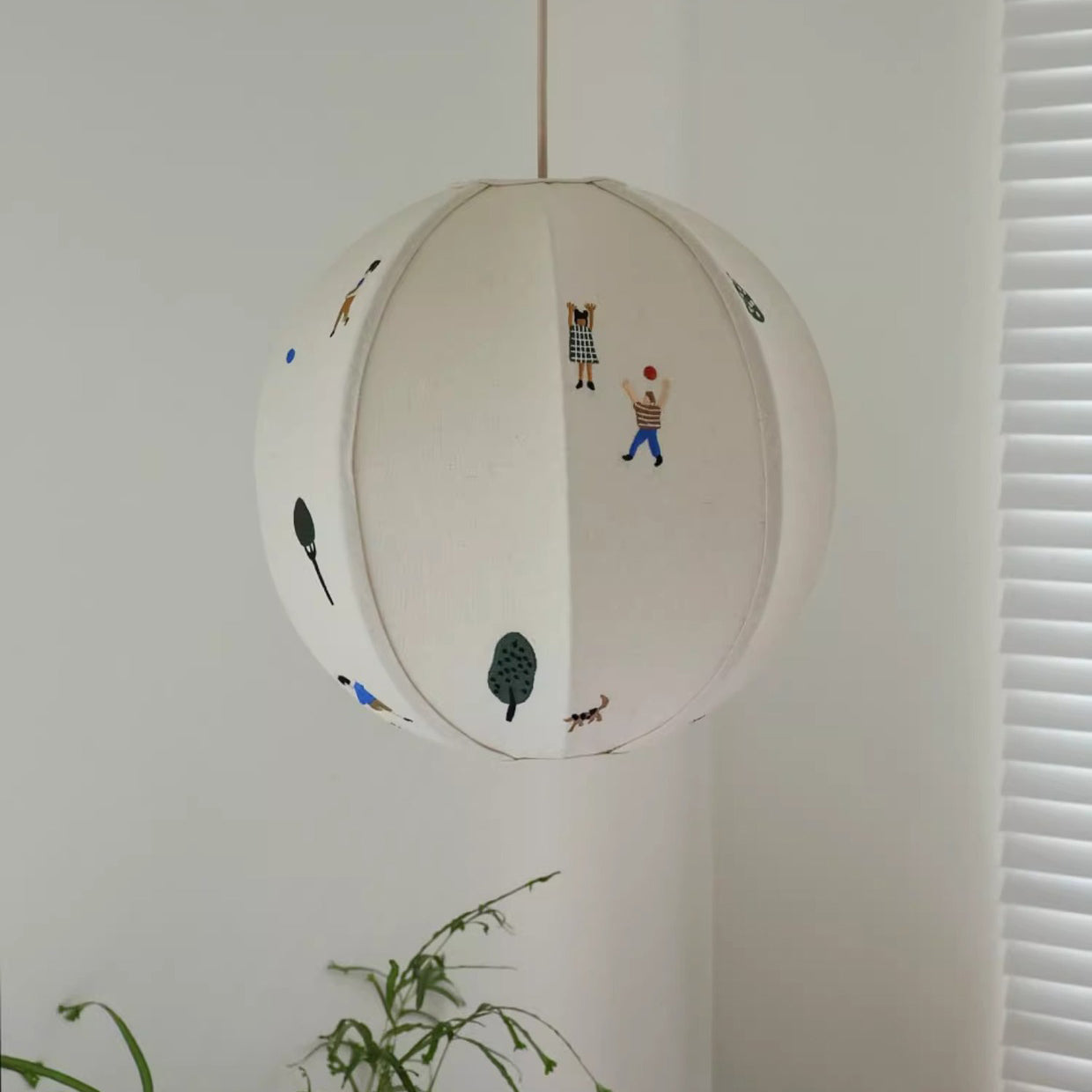 Traditional Vintage Hardware Spherical Fabric Shade 1-Light Pendant Light For Bedroom