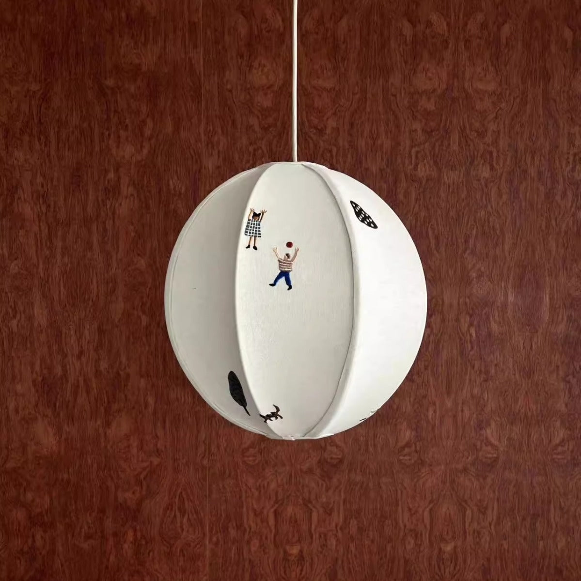 Traditional Vintage Hardware Spherical Fabric Shade 1-Light Pendant Light For Bedroom