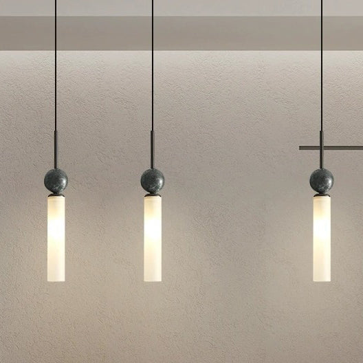 Modern Luxury Full Copper Marble Strip 1-Light Pendant Light For Living Room