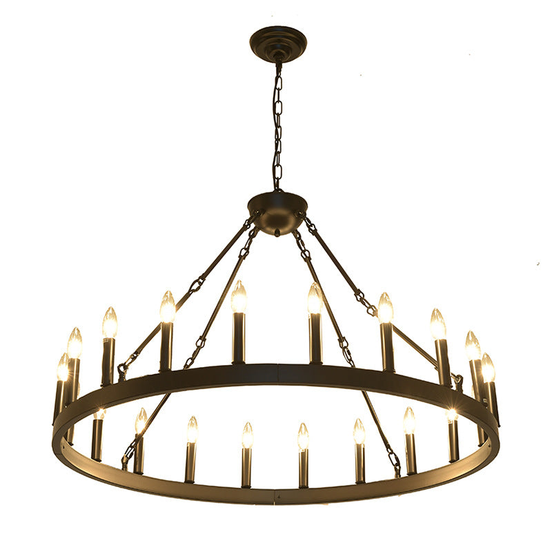 Traditional Farmhouse Iron Circle Ring Glass 20/36-Light Chandelier For Dining Room