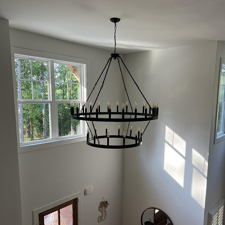 Traditional Farmhouse Iron Circle Ring Glass 20/36-Light Chandelier For Dining Room