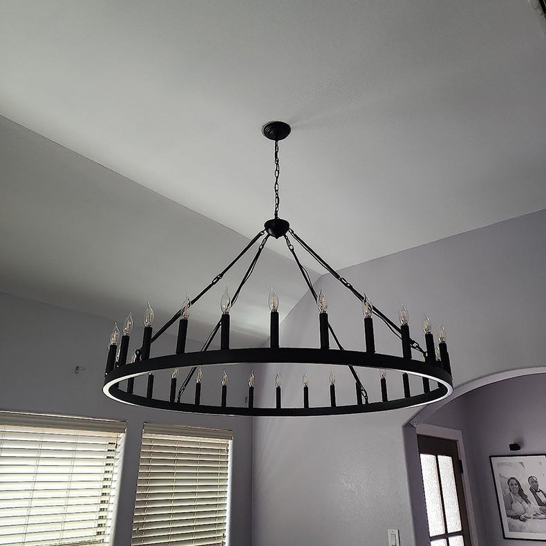 Traditional Farmhouse Iron Circle Ring Glass 20/36-Light Chandelier For Dining Room