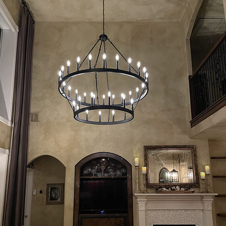 Traditional Farmhouse Iron Circle Ring Glass 20/36-Light Chandelier For Dining Room