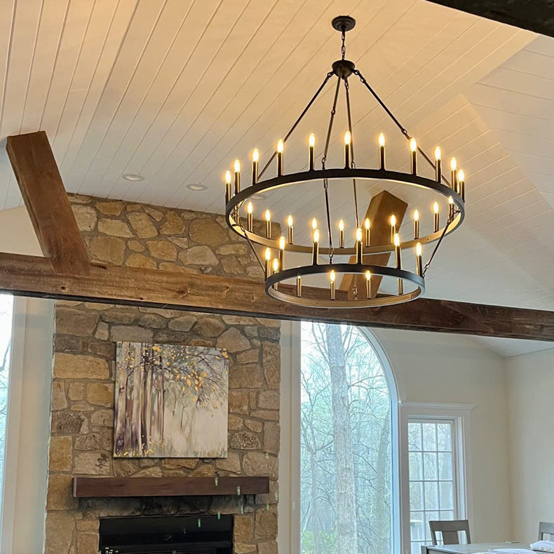 Traditional Farmhouse Iron Circle Ring Glass 20/36-Light Chandelier For Dining Room