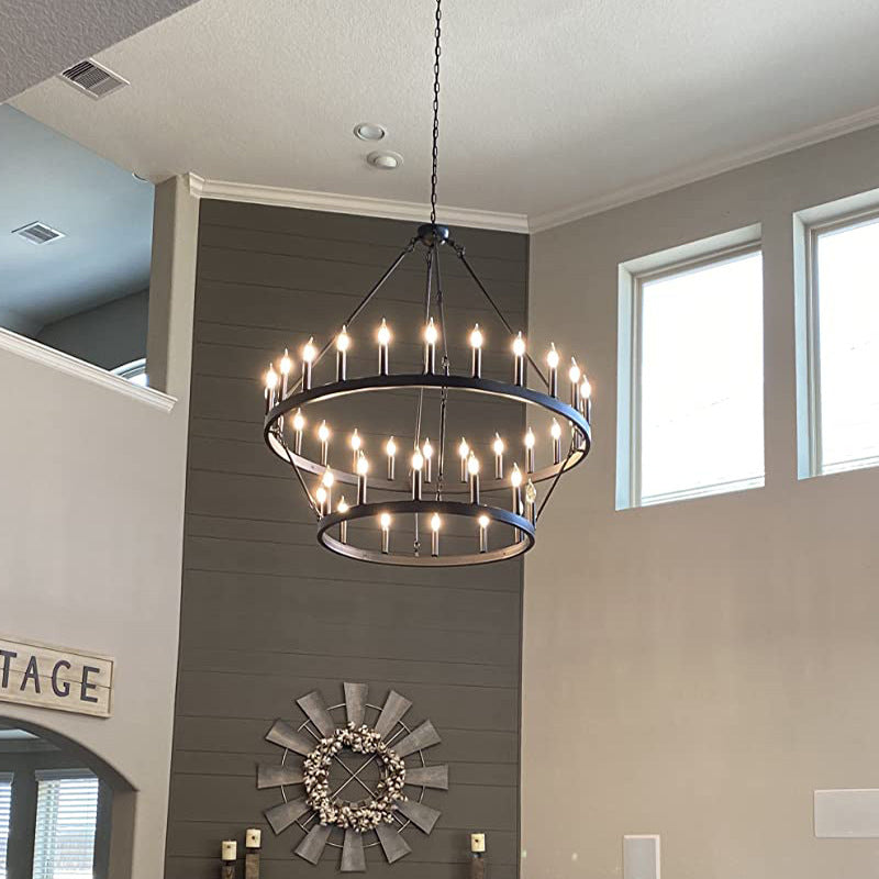 Traditional Farmhouse Iron Circle Ring Glass 20/36-Light Chandelier For Dining Room