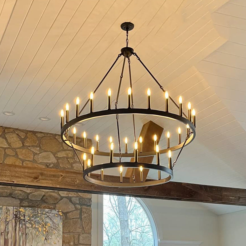 Traditional Farmhouse Iron Circle Ring Glass 20/36-Light Chandelier For Dining Room