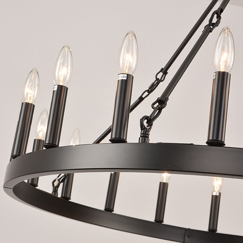 Traditional Farmhouse Iron Circle Ring Glass 20/36-Light Chandelier For Dining Room