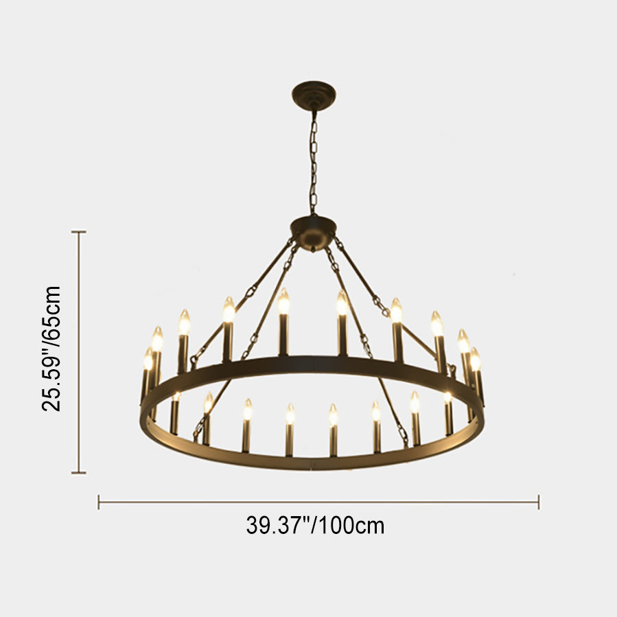 Traditional Farmhouse Iron Circle Ring Glass 20/36-Light Chandelier For Dining Room