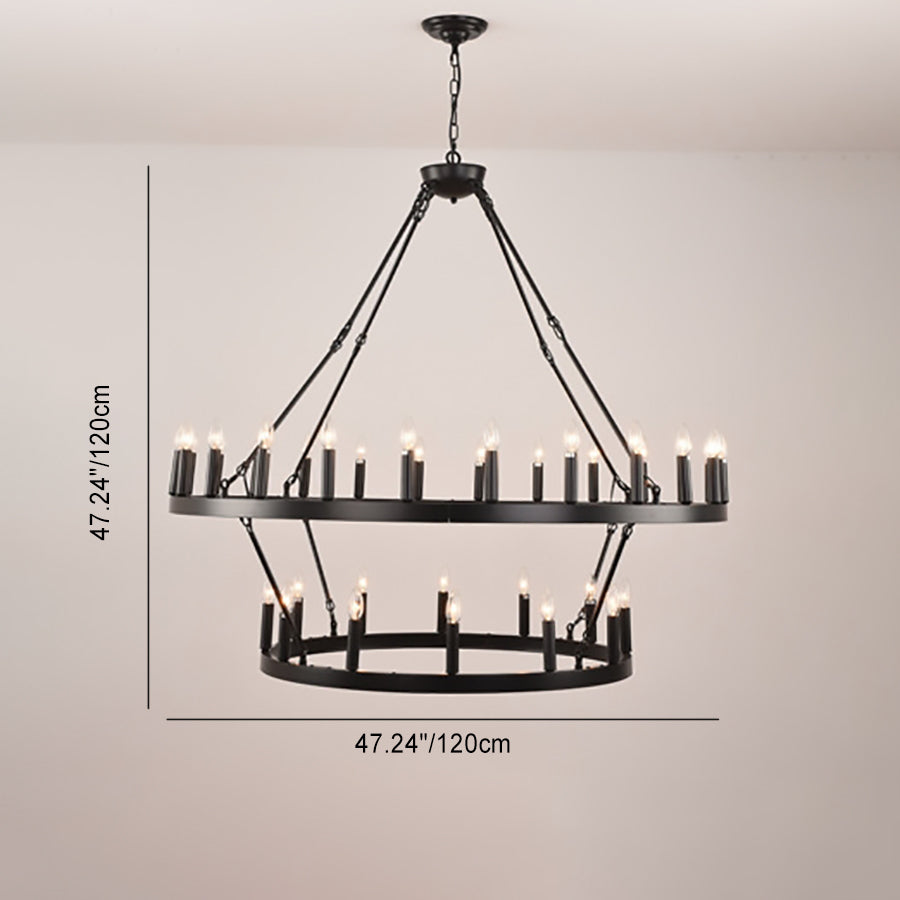 Traditional Farmhouse Iron Circle Ring Glass 20/36-Light Chandelier For Dining Room