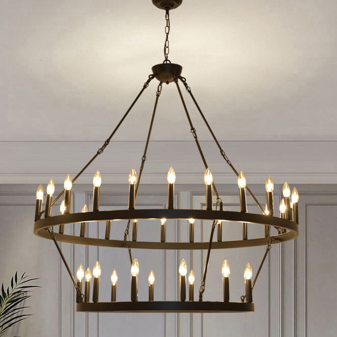 Traditional Farmhouse Iron Circle Ring Glass 20/36-Light Chandelier For Dining Room