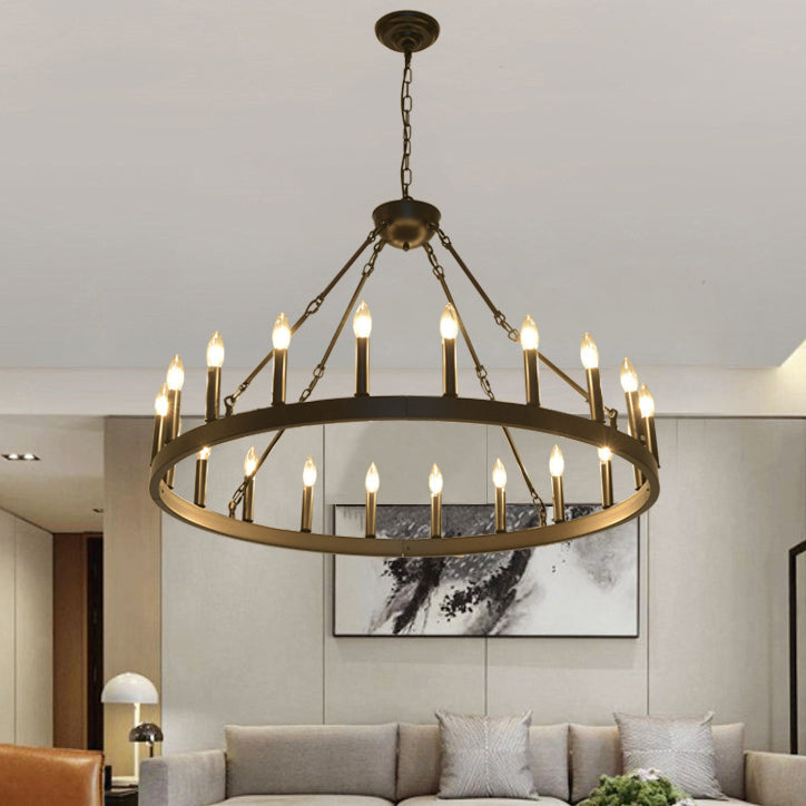 Traditional Farmhouse Iron Circle Ring Glass 20/36-Light Chandelier For Dining Room