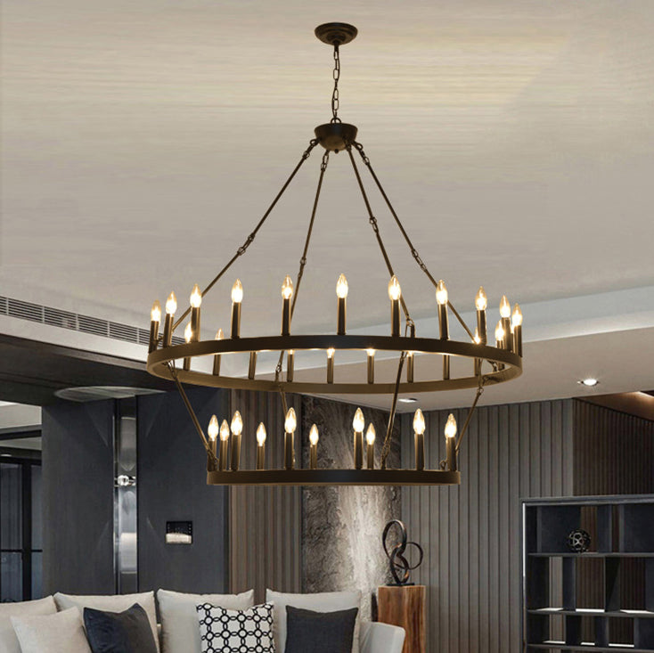 Traditional Farmhouse Iron Circle Ring Glass 20/36-Light Chandelier For Dining Room