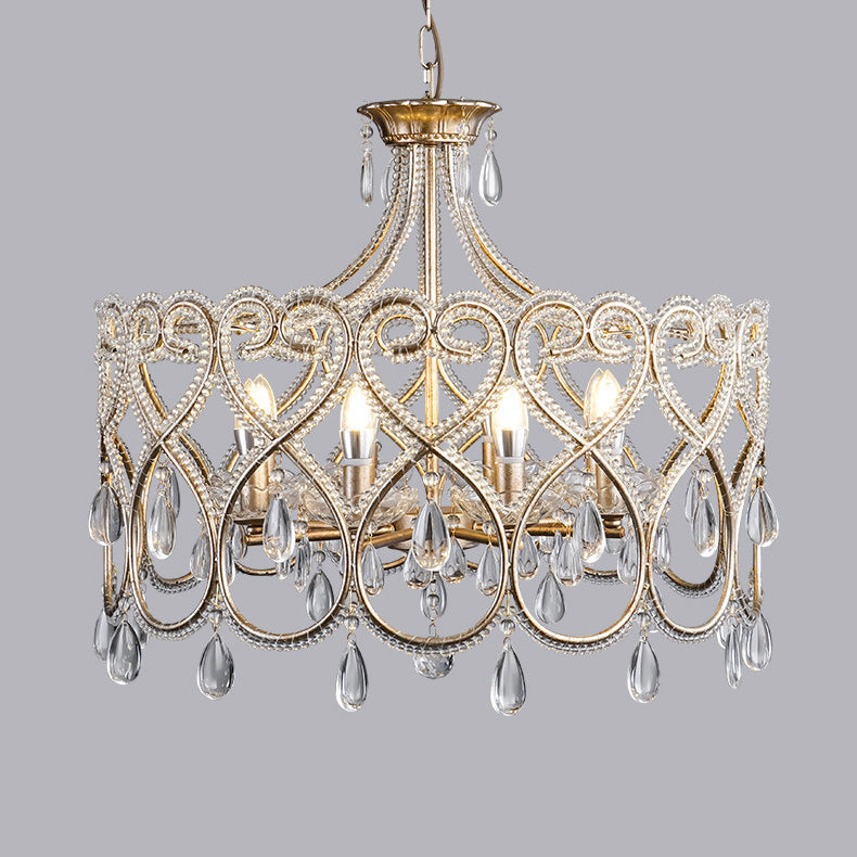 Traditional French Iron Heart Shaped Frame Crystal Decor 6/8-Light Chandelier For Dining Room