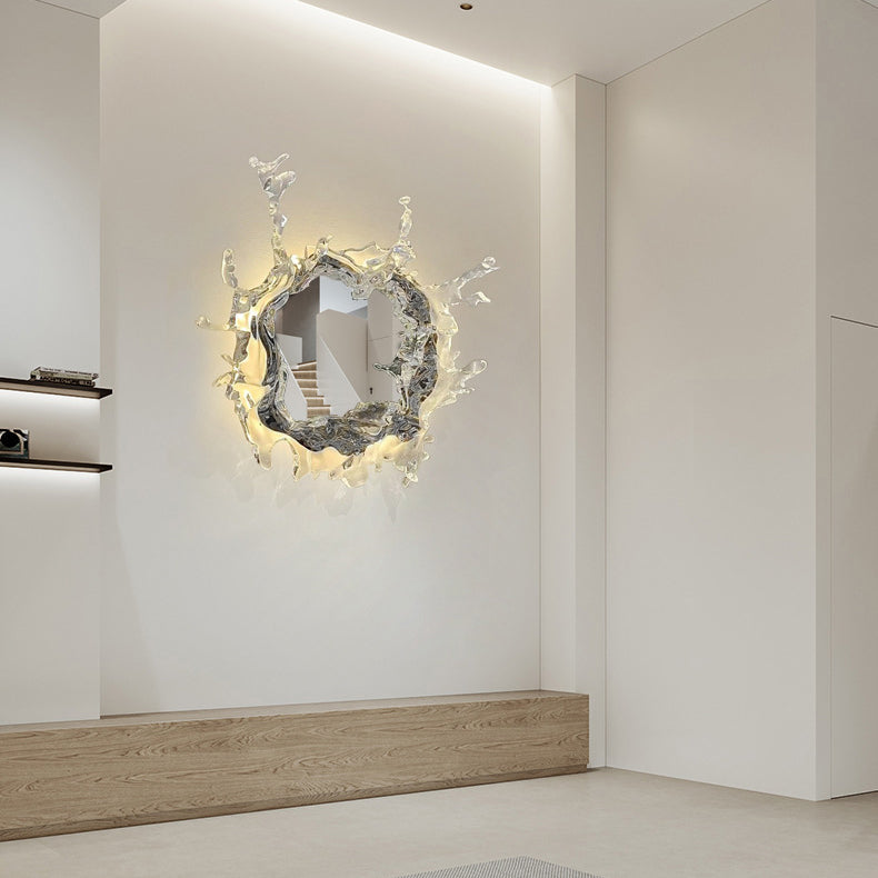 Contemporary Creative Water Splash Stainless Steel Acrylic LED Wall Sconce Lamp For Bathroom