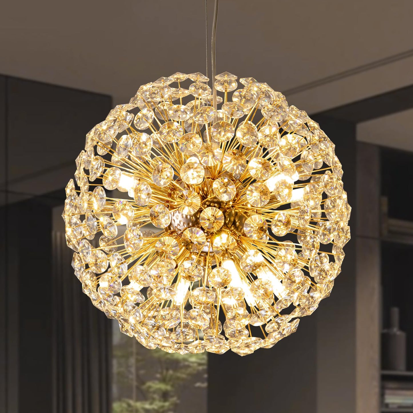 Modern Luxury Globe Crystal Dandelion Shade Iron Aluminum 6/9-Light Chandelier For Dining Room