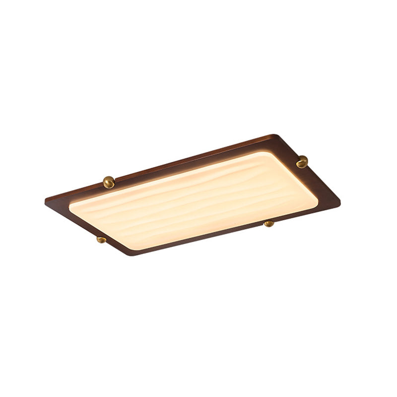 Contemporary Retro Solid Wood Acrylic Rectangle LED Flush Mount Ceiling Light For Living Room