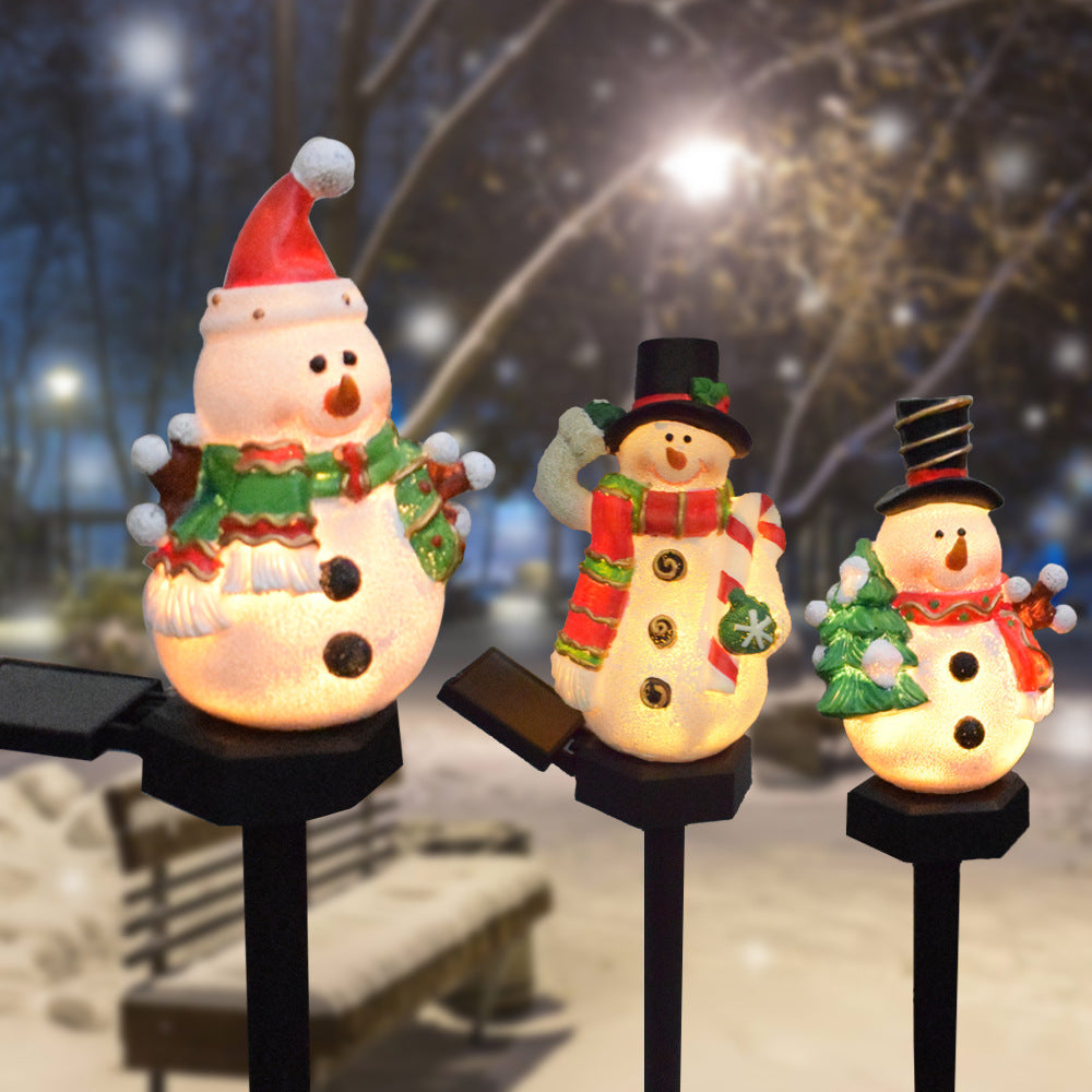 Contemporary Creative Christmas Resin Snowman LED Solar Decoration Ground Insert Landscape Light For Garden