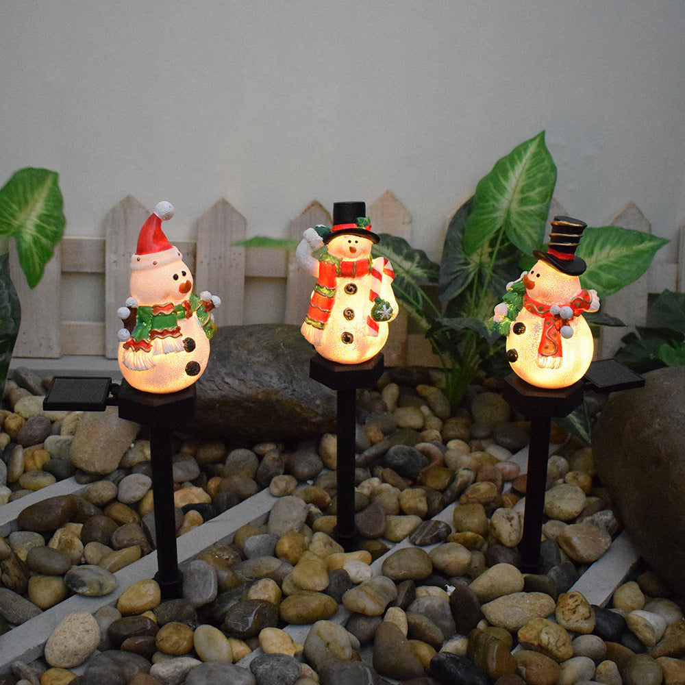 Contemporary Creative Christmas Resin Snowman LED Solar Decoration Ground Insert Landscape Light For Garden
