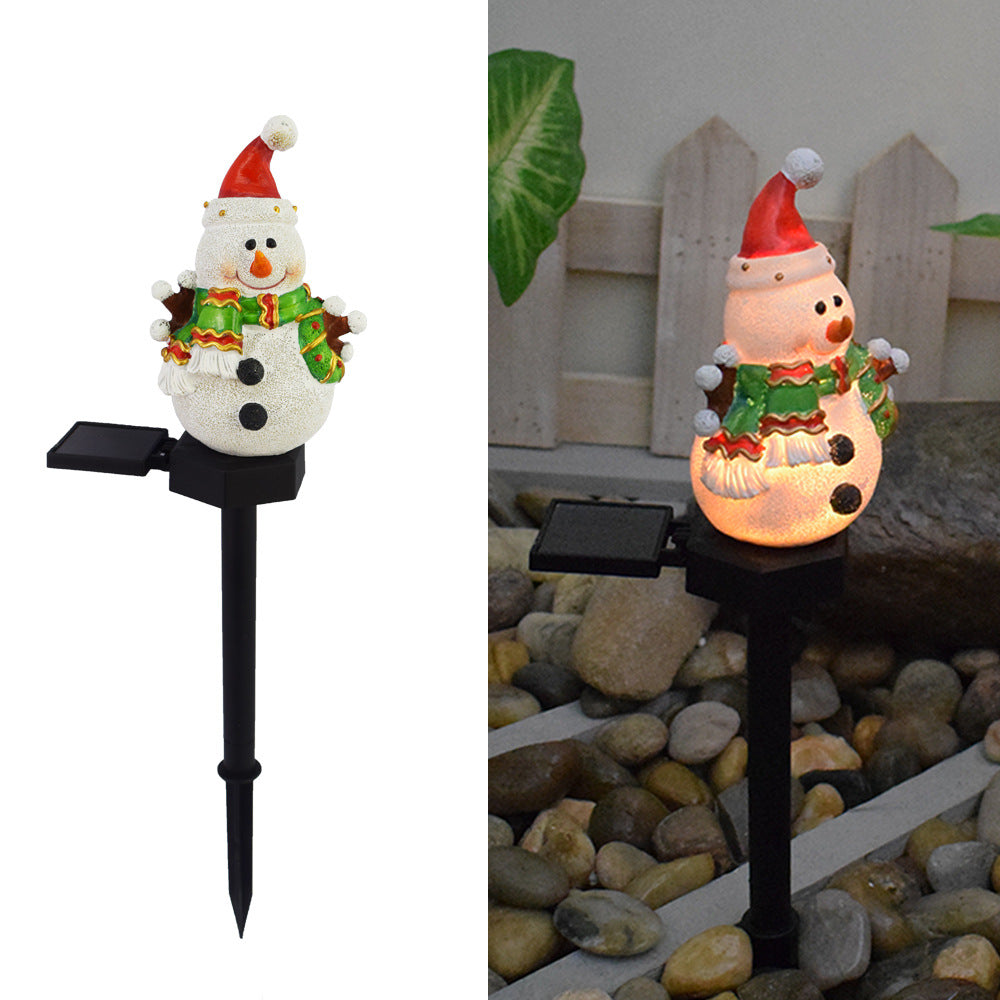 Contemporary Creative Christmas Resin Snowman LED Solar Decoration Ground Insert Landscape Light For Garden
