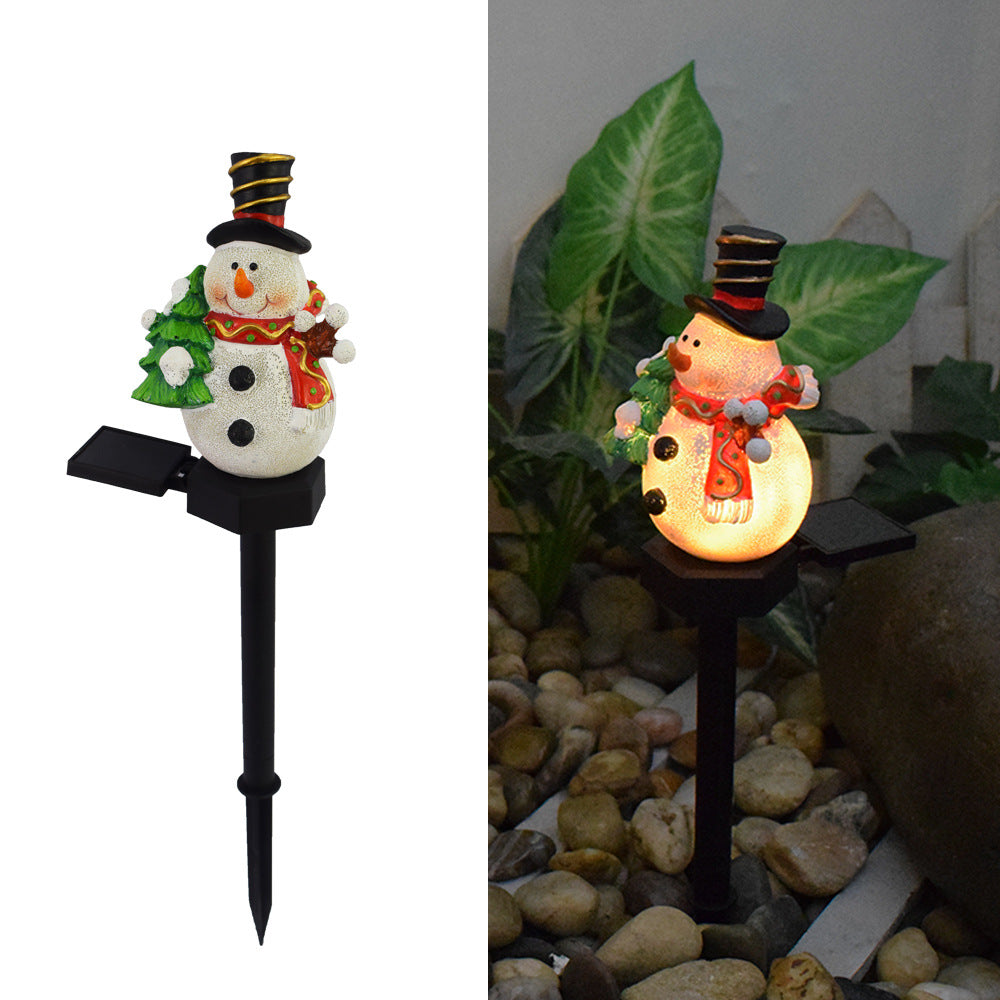Contemporary Creative Christmas Resin Snowman LED Solar Decoration Ground Insert Landscape Light For Garden