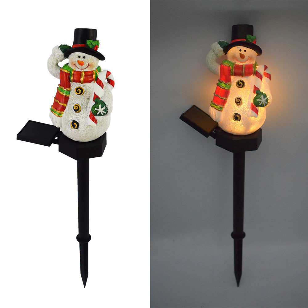 Contemporary Creative Christmas Resin Snowman LED Solar Decoration Ground Insert Landscape Light For Garden