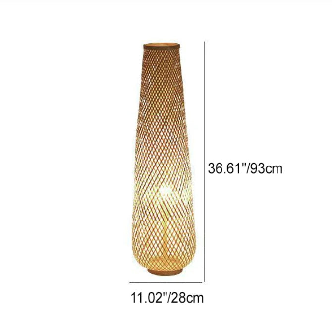 Traditional Japanese Bamboo Weaving Hollow Column 1-Light Standing Floor Lamp For Dining Room